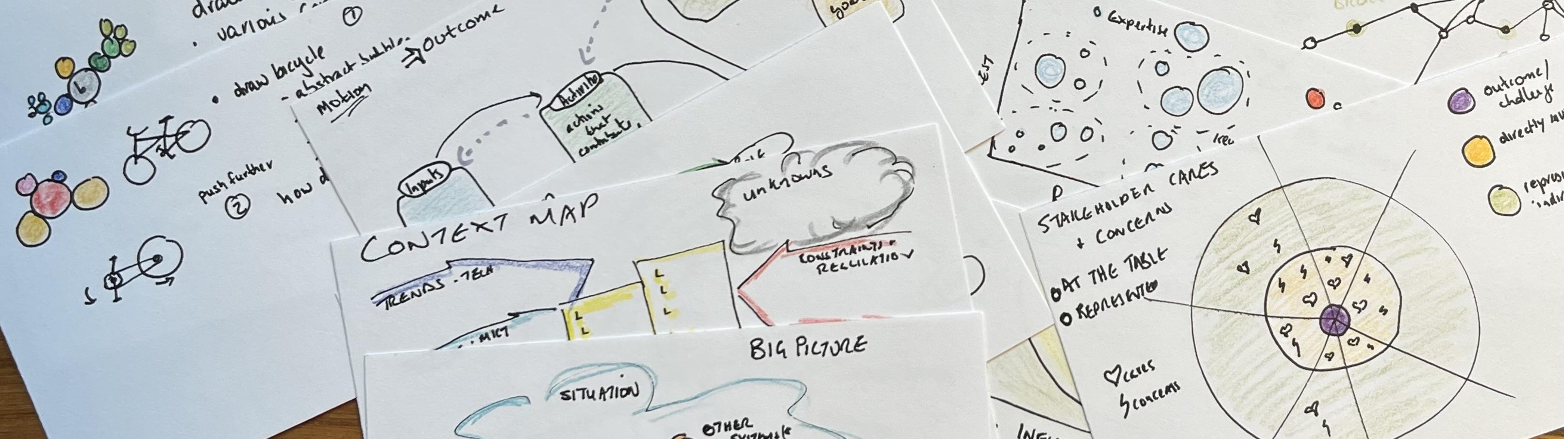 Banner made of handdrawn canvases on index cards